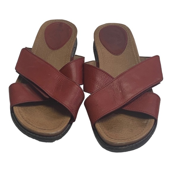Nurchur Red Leather Slide Sandals Size 8 M - Picture 1 of 5